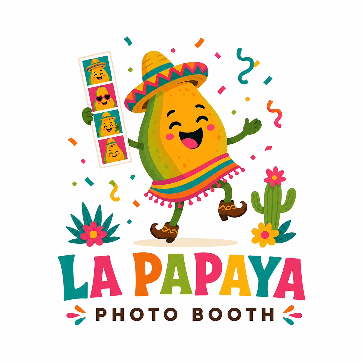 La Papaya Photo Booth fiesta mascot logo